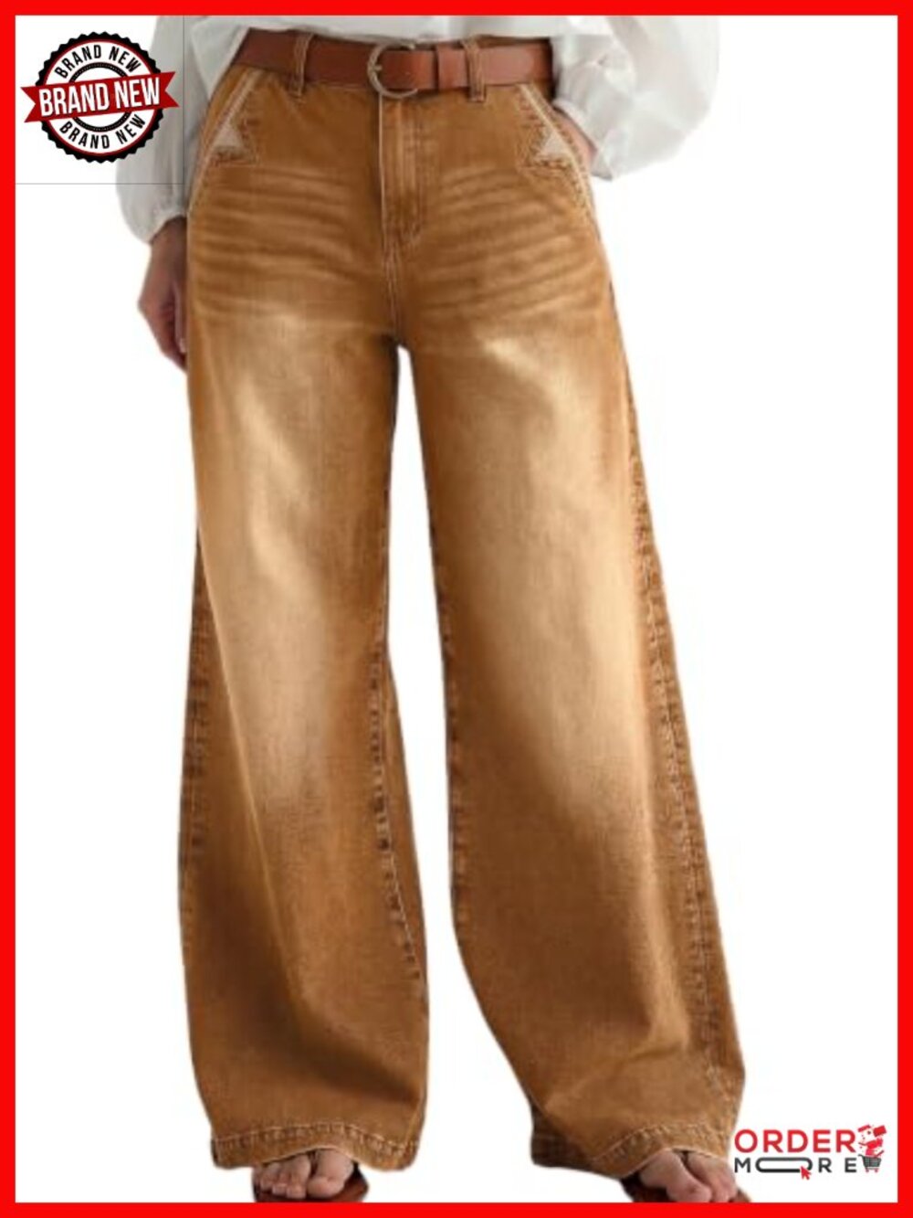 Mid Waisted Straight Wide Leg Stretchy Jeans Baggy Denim Pants